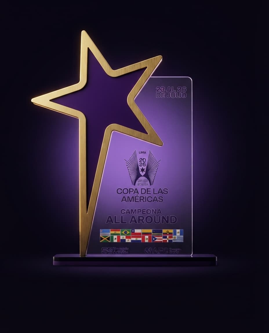Trofeo de campeona All-Around ganado en Lima, Perú, 2026
